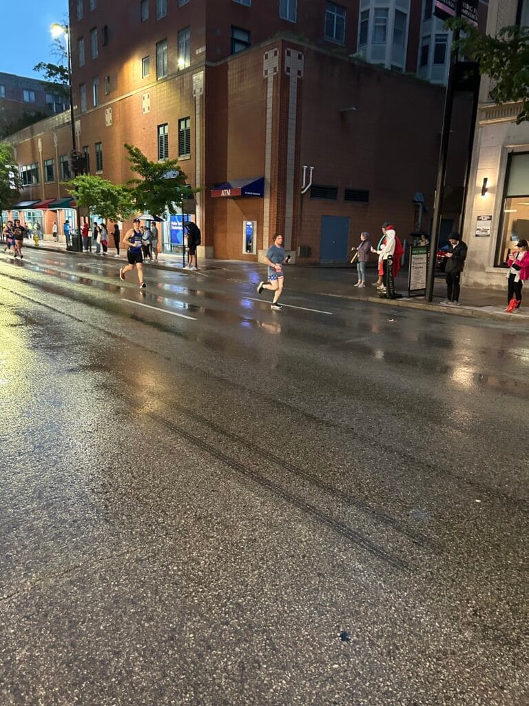 Running through 7th Street in the Flying Pig Marathon